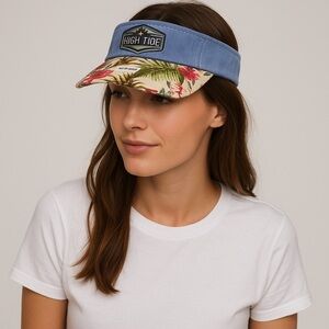 High Tide Floral Visor Hat Blue Strap Adjustable UPF 50+ 100% Cotton NWT